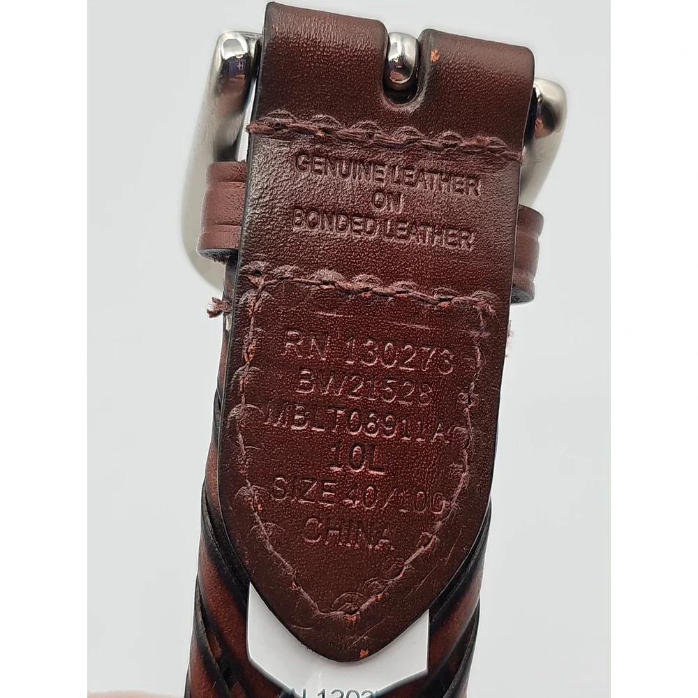 Braided Genuine Leather Belt Brown Silver Buckle Adjustable up 48